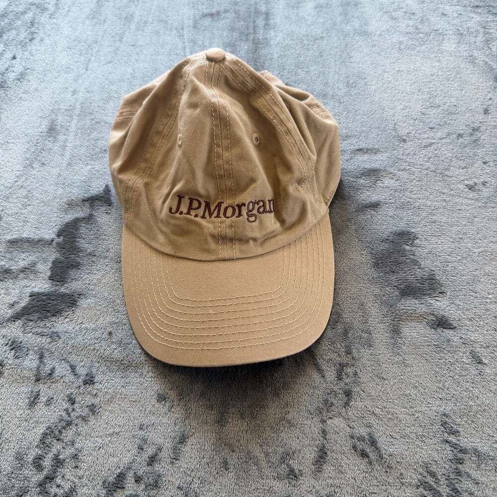 J.P. Morgan Embroidered Logo Khaki Dad Hat Baseball Cap Adjustable